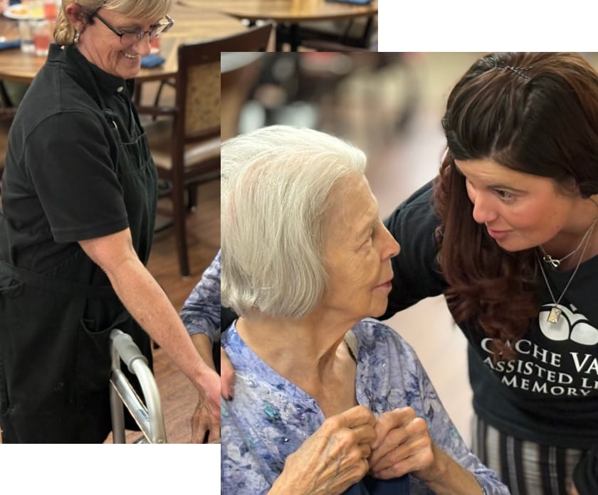 Staff assisting a resident in a common area