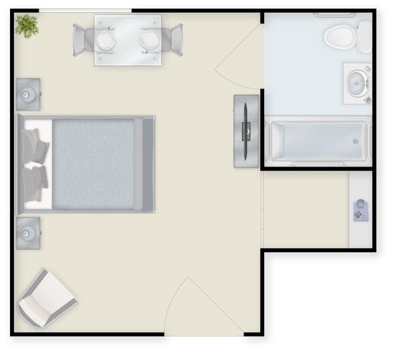 Architectural floor plan of a resident room layout