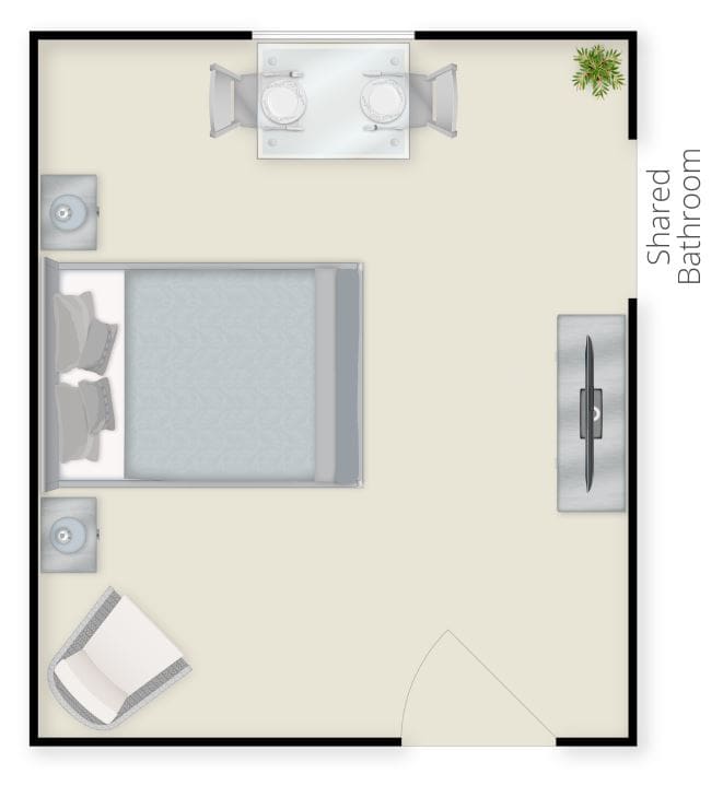 Architectural floor plan of a shared bathroom
