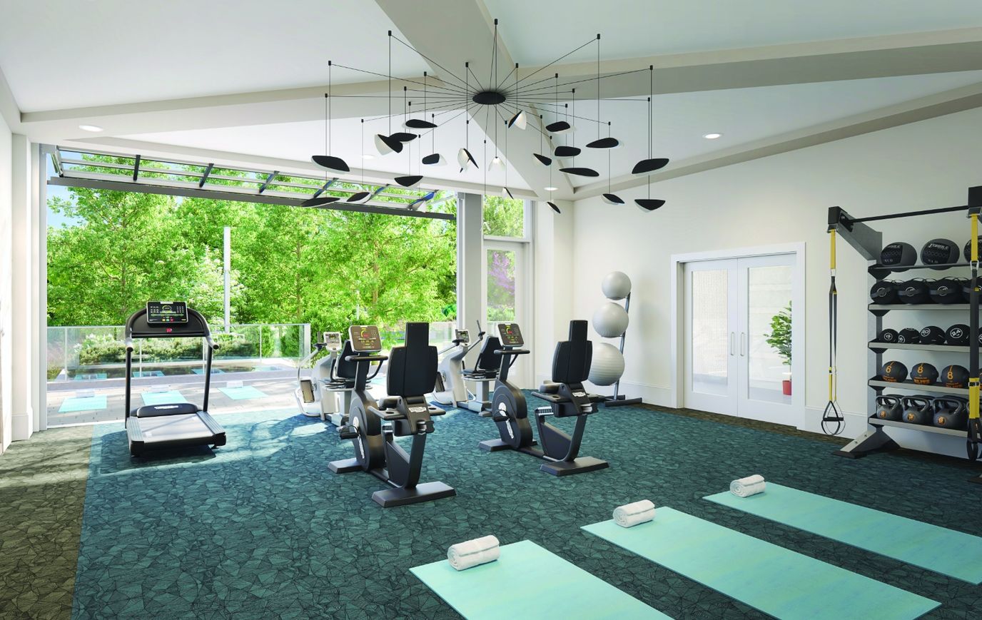 Bright fitness area with exercise equipment