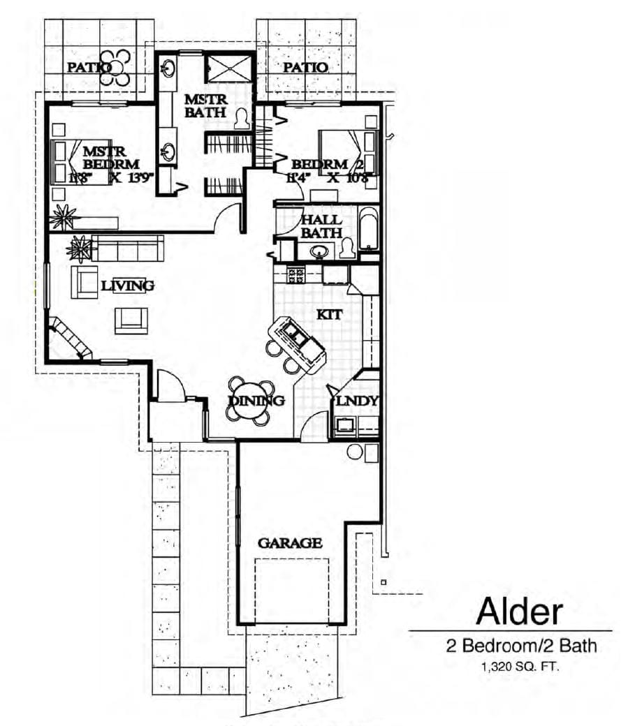 Architectural floor plan of a 2-bedroom unit