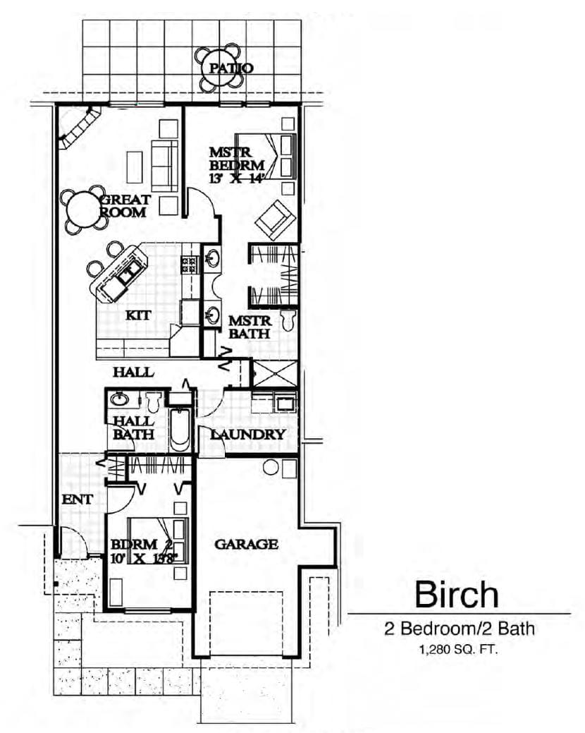 Architectural floor plan of a Birch model home