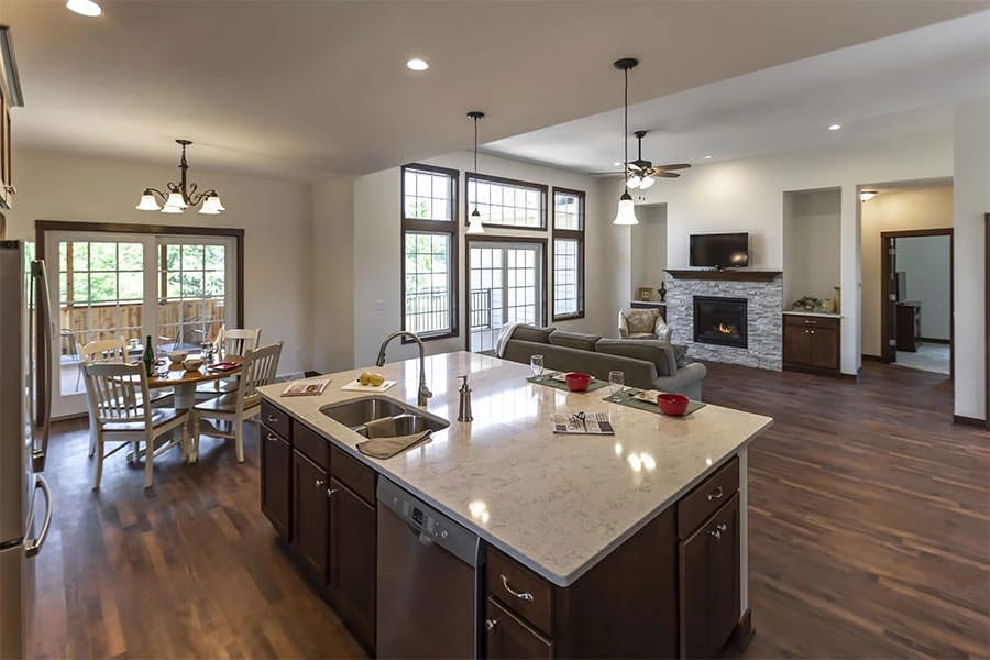 Spacious kitchen area in a modern assisted living facility