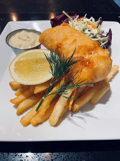 Granville Gardens Retirement Residence, assisted living — Fish and chips with coleslaw and tartar sauce