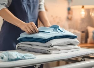 Arcadia of Crofton II, Nursing Home in Gambrills, MD — Stack of freshly folded clothes on an ironing board