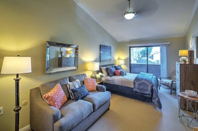 Cozy private resident room with seating area