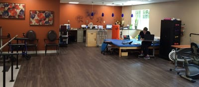 Interior common area with staff and equipment