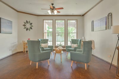 Bright common area with comfortable seating