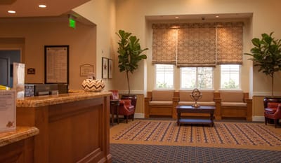 Interior view of a lobby area with seating