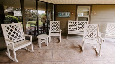Chairs arranged in an outdoor seating area