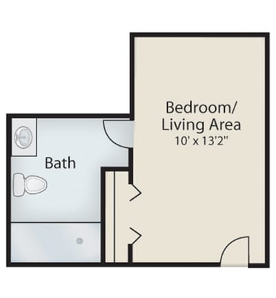 Architectural floor plan of a bedroom and living area