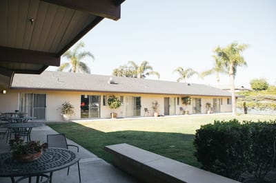Outdoor view of the facility with palm trees