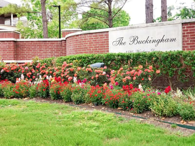 Building exterior with flowers in the foreground