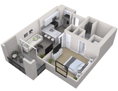 Floor plan of a two-bedroom unit