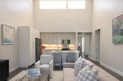 A spacious interior view of a living area in senior living