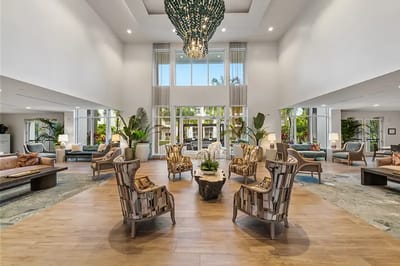 Bright and spacious common area in a senior living facility