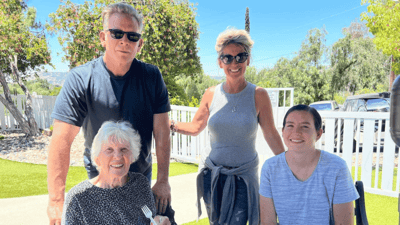 Residents and staff enjoying time outdoors together
