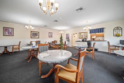 Interior dining room with tables and chairs