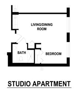 Architectural floor plan of a studio apartment