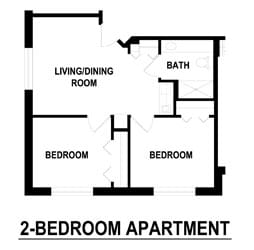 Floor plan of a 2-bedroom apartment layout