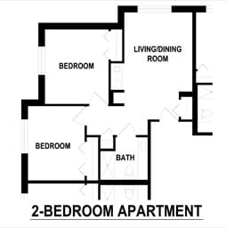 Architectural floor plan of a two-bedroom apartment