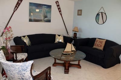 Cozy common area with seating and decorative elements