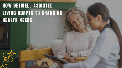 Caregiver assisting a resident with a tablet