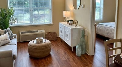 Bright and cozy living room in a resident's unit