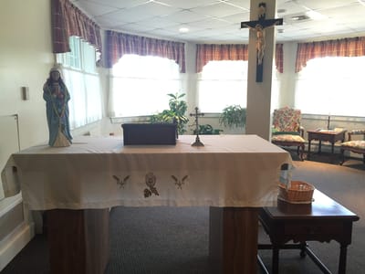 Interior view of a worship space with altar