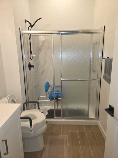 Accessible bathroom with shower and seating