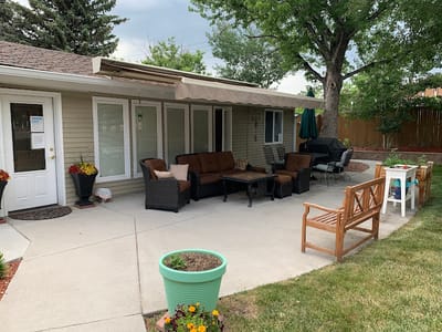 Outdoor seating area at Serenity House Assisted Living