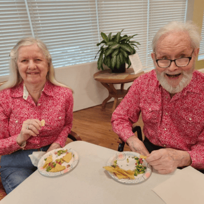 Residents enjoying snacks together in a common area