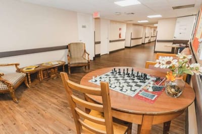 Common area with chess table and seating