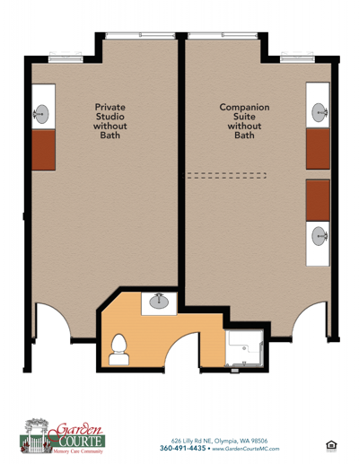 Architectural floor plan of private and companion suites