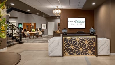 Interior view of Belmont Village lobby and reception area