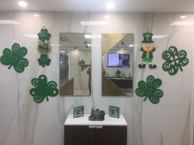 Decorative St. Patrick's Day display in lounge
