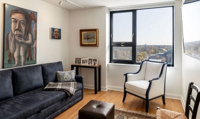 Cozy common area with artwork and seating