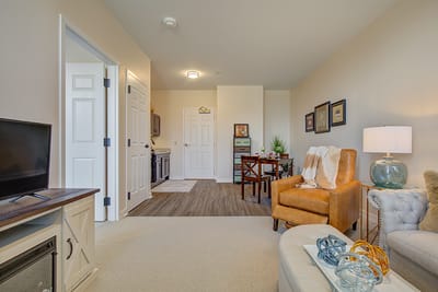 Interior view of a cozy resident unit with living area