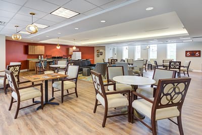 Interior common area with seating and bright decor