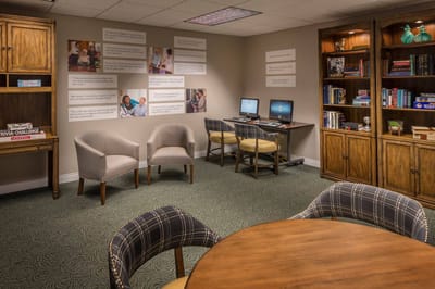 Interior common area with seating and computers