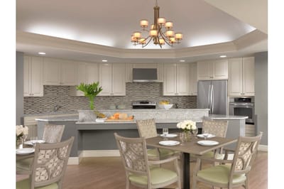 Bright dining area with modern kitchen features