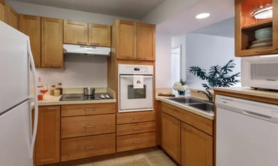 Well-equipped kitchen in a senior living facility