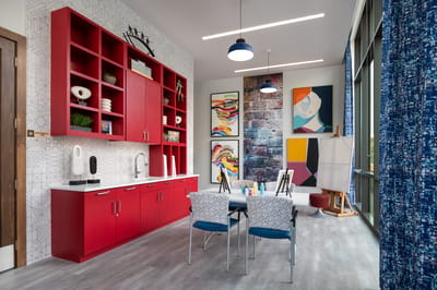 Art activity room with colorful decor