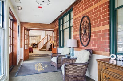 Interior lounge area with seating and decor