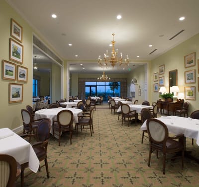 Dining room with elegant seating and decor