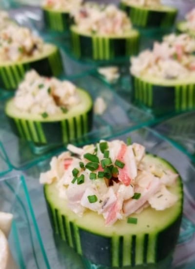 Appetizing cucumber snacks prepared for residents.