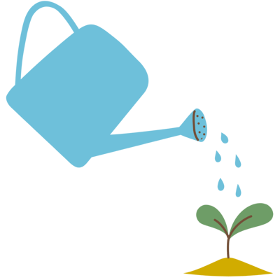 Graphic of a watering can pouring water on a plant