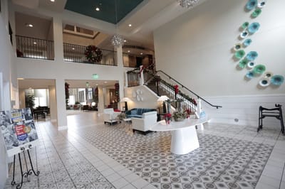 Bright interior of a common area with festive decor