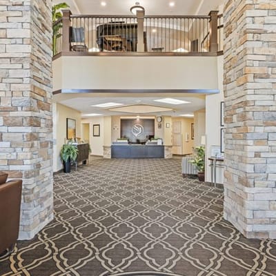 Welcoming lobby area of a senior living facility