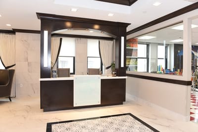 Reception area of a modern assisted living facility